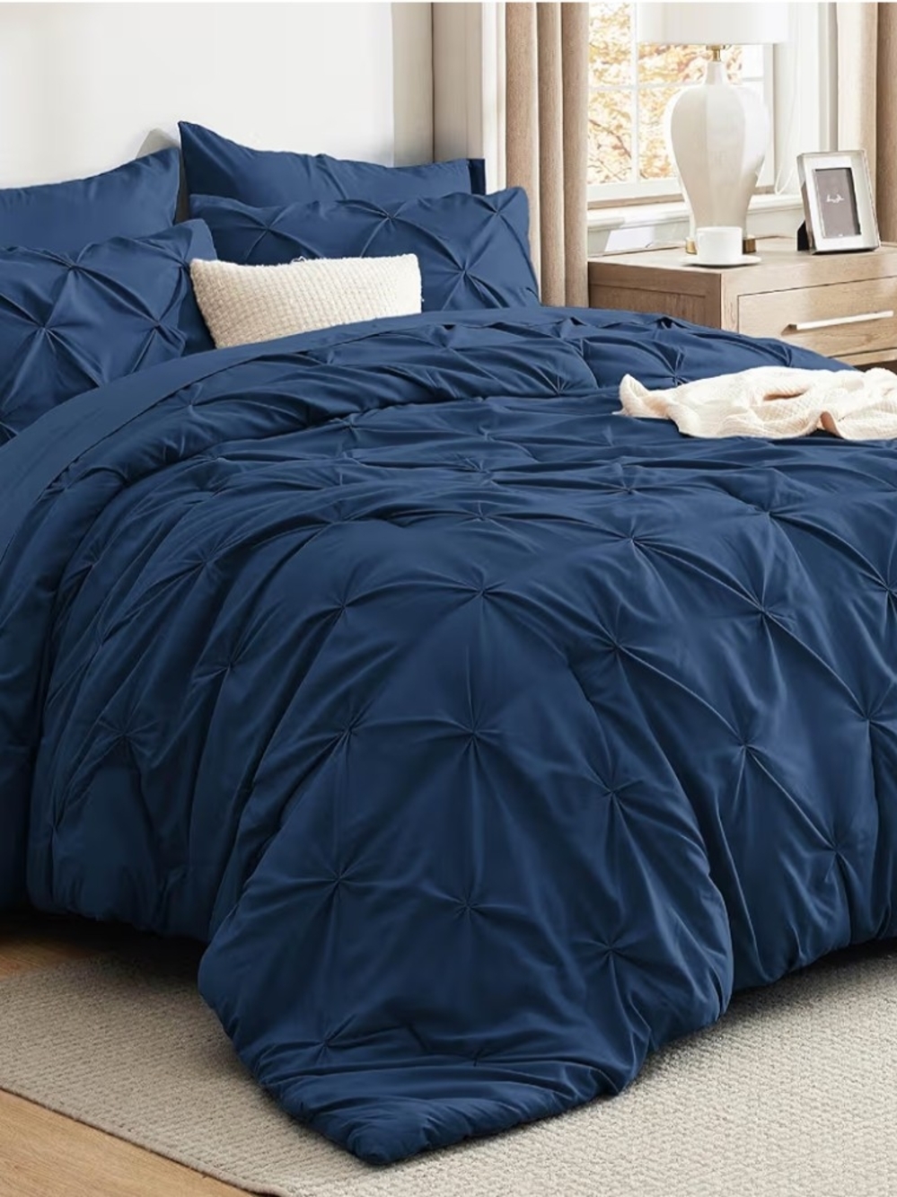 7-Piece Queen Comforter Set & Sheet Set, Navy Blue Bed in a Bag